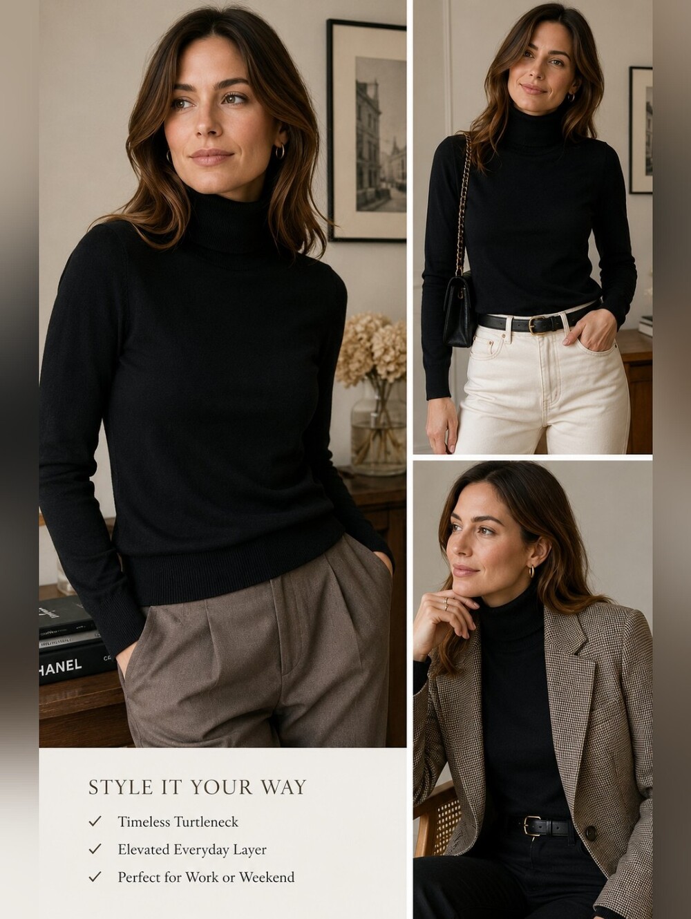 Banana Republic Silk Cotton Cashmere Black Turtleneck Sweater Petite Large